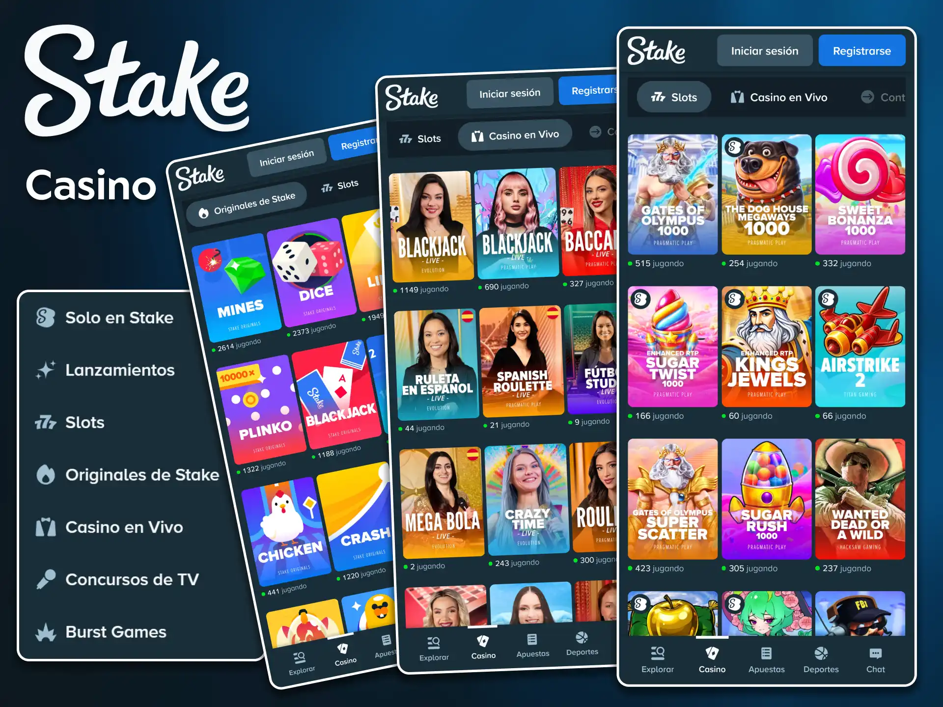 Disfruta de tragamonedas y ruleta en vivo jugando en Stake Casino desde tu dispositivo móvil.