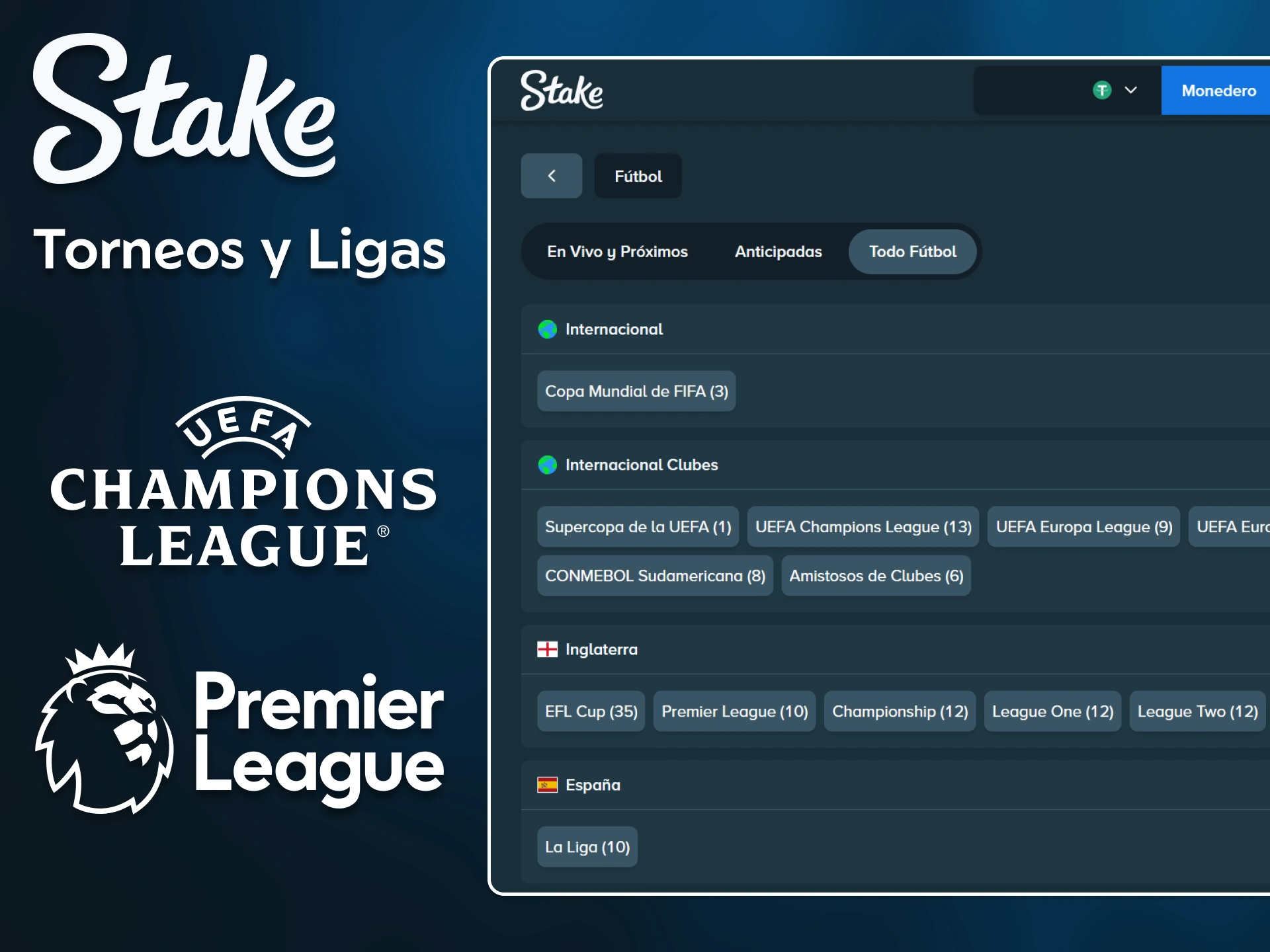Descubre los torneos y ligas de fútbol más populares para apostar en Stake.