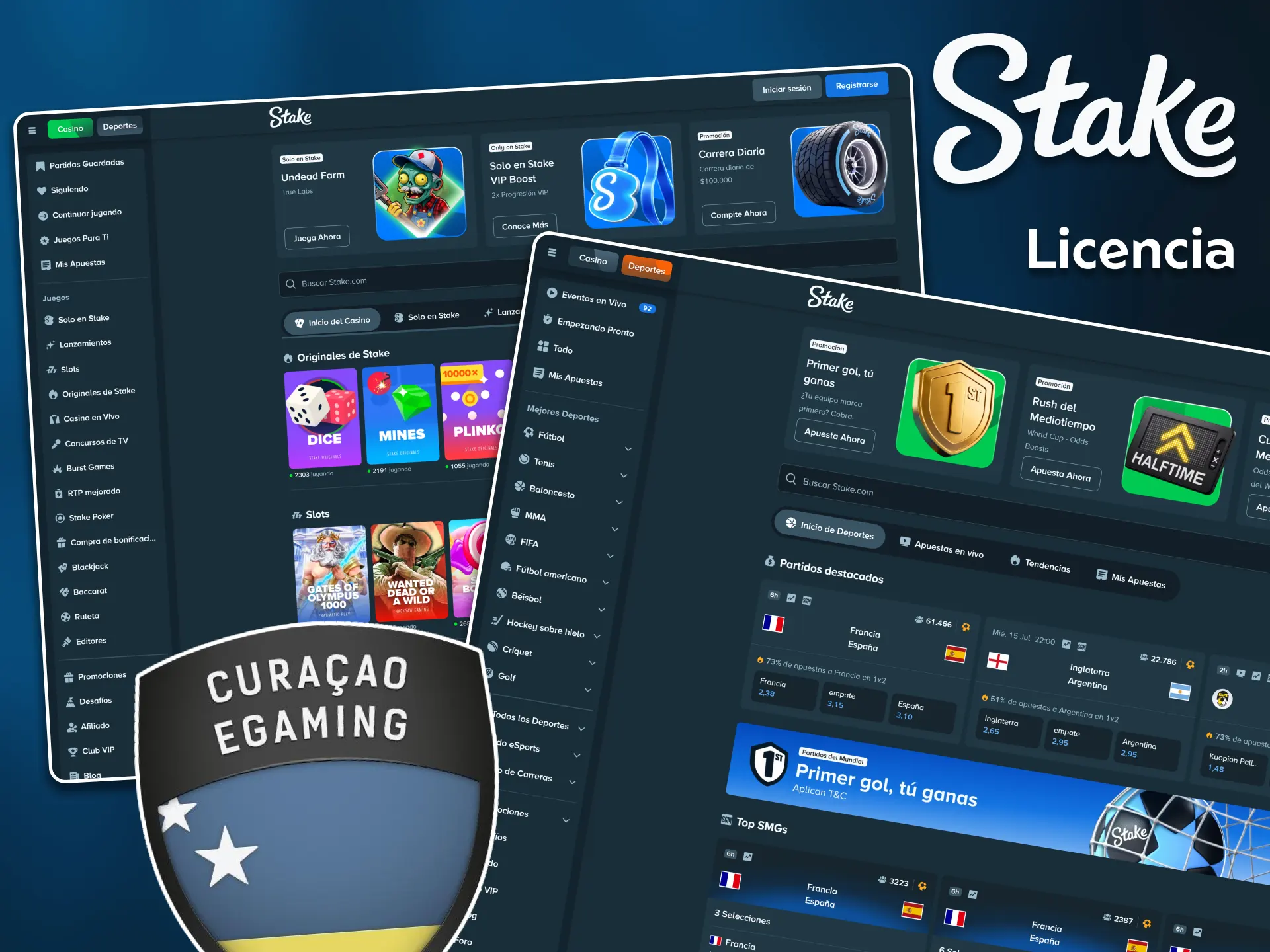 Realiza apuestas seguras respaldadas y reguladas por la licencia de Stake.