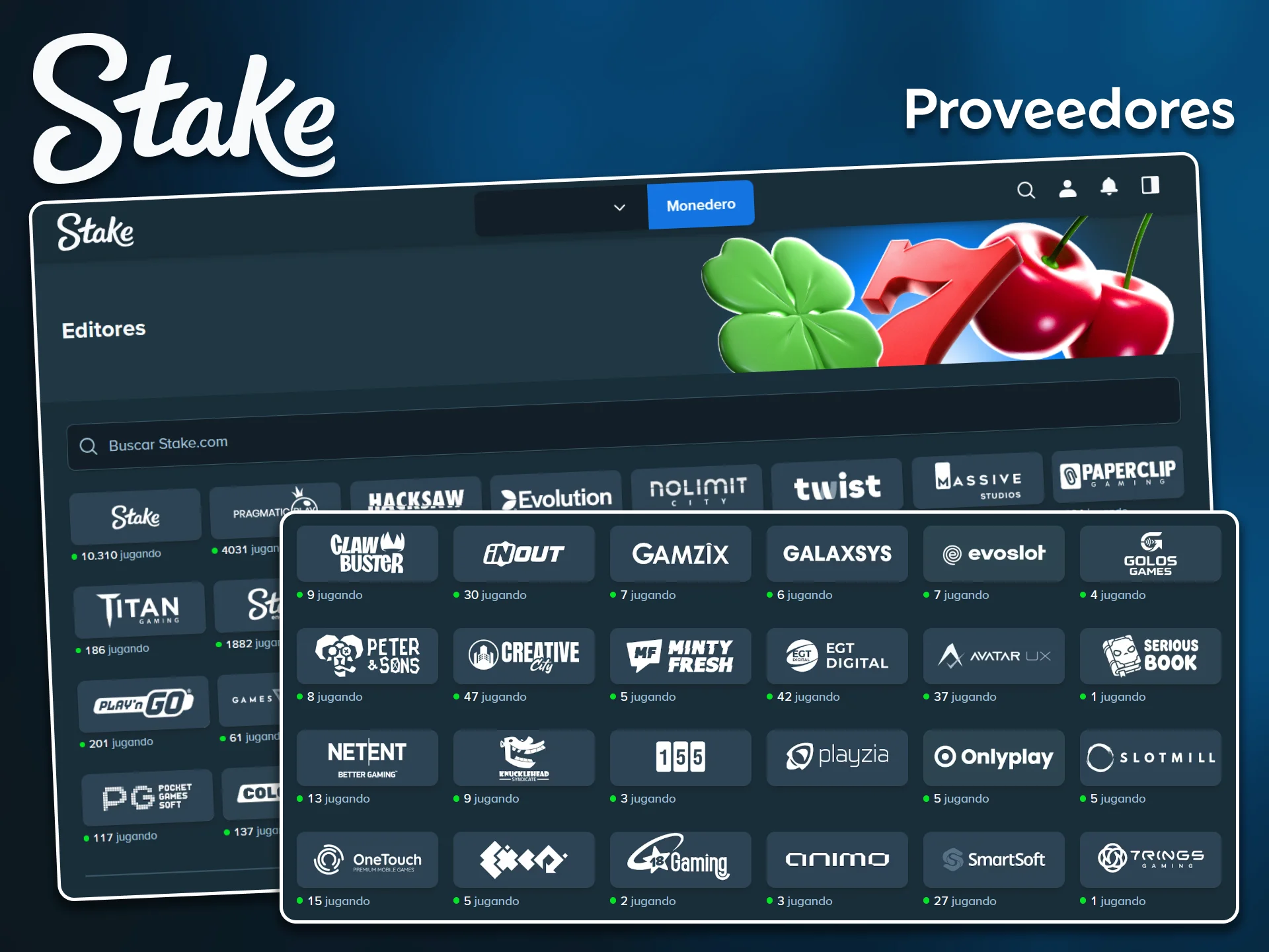 Encuentra en Stake juegos certificados desarrollados por proveedores líderes de casino.