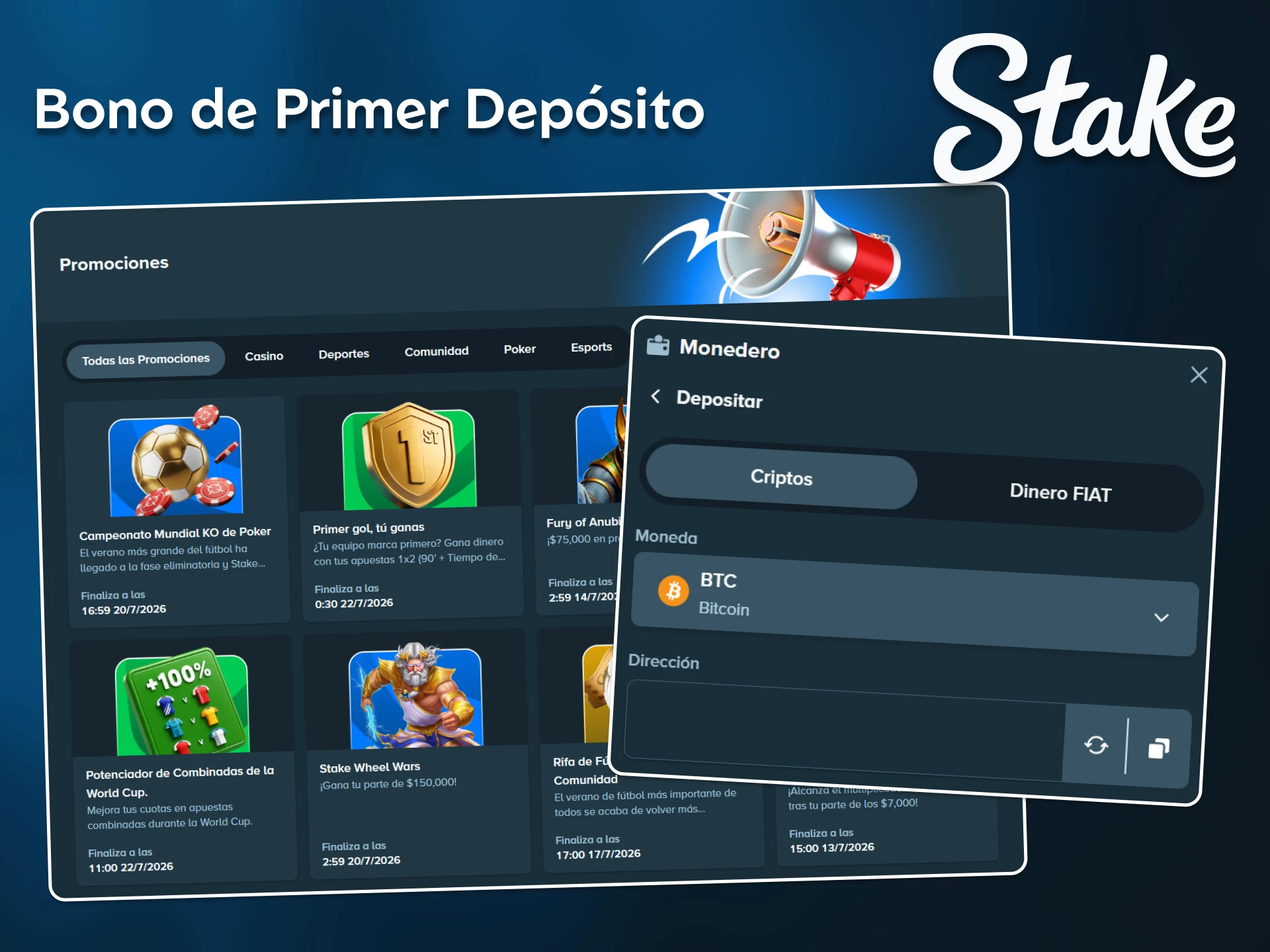Duplica tus fondos iniciales activando el bono de primer depósito para nuevos jugadores en Stake.