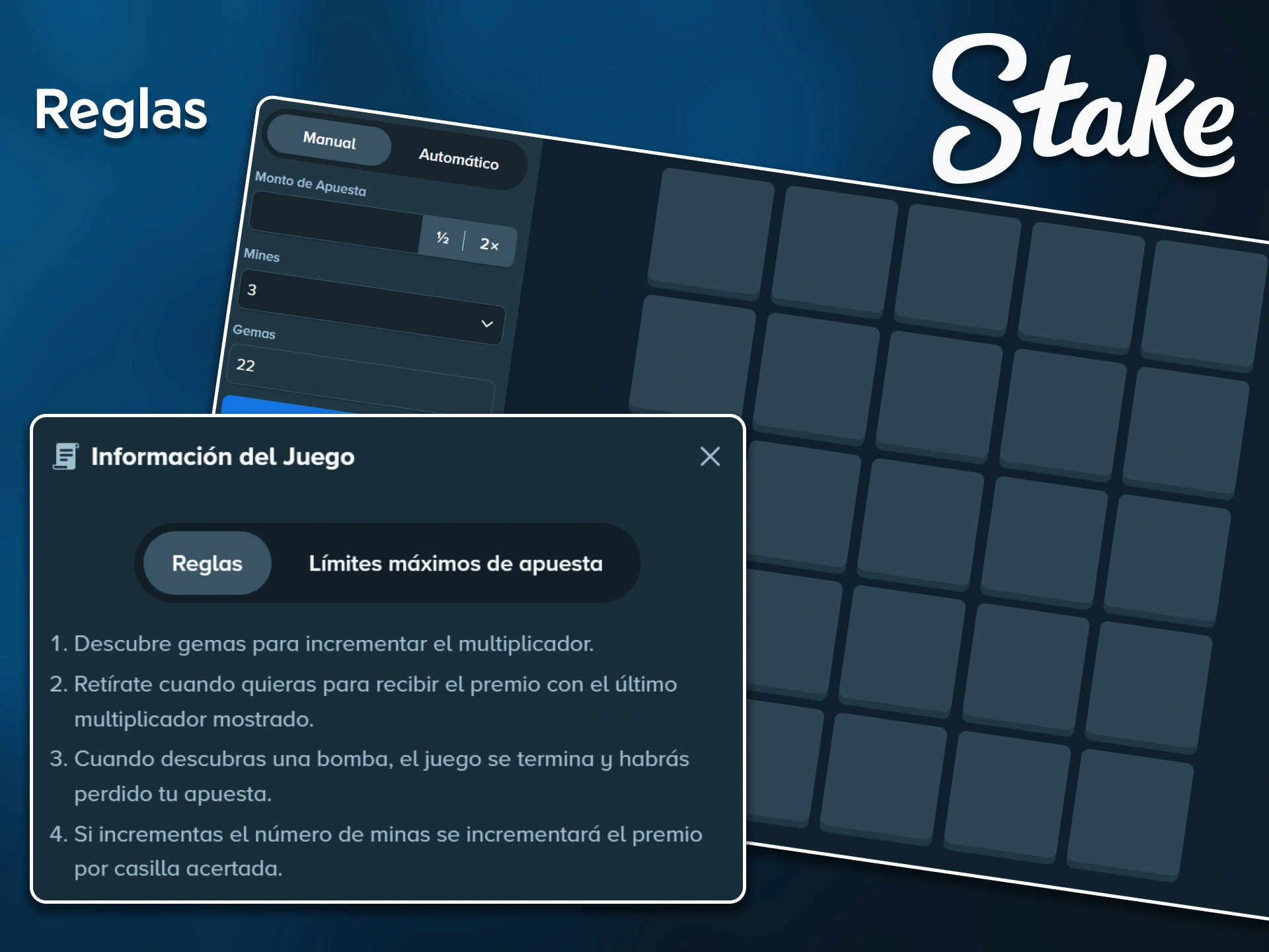 Aprende cómo funciona la cuadrícula consultando las reglas del juego Mines en Stake.